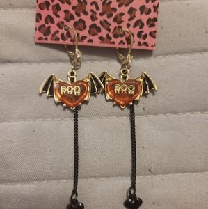 Betsey Johnson "BOO" Bat hearts earrings